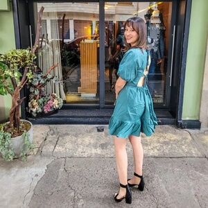 Peter Som X RTR Green Puff Sleeve Dress Size 4